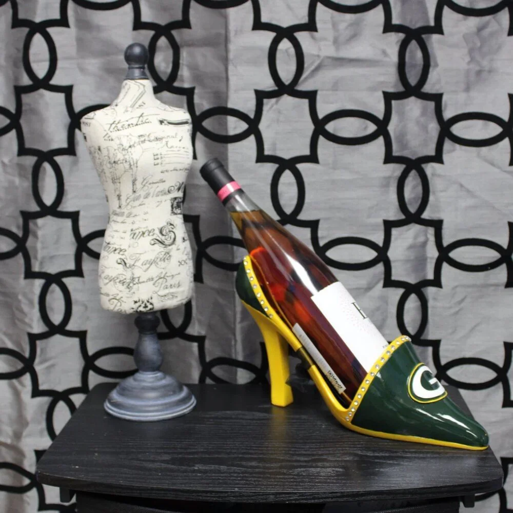 Green Bay Packers NFL Team Spirit Stiletto Wine Bottle Holder Ceramic NWT